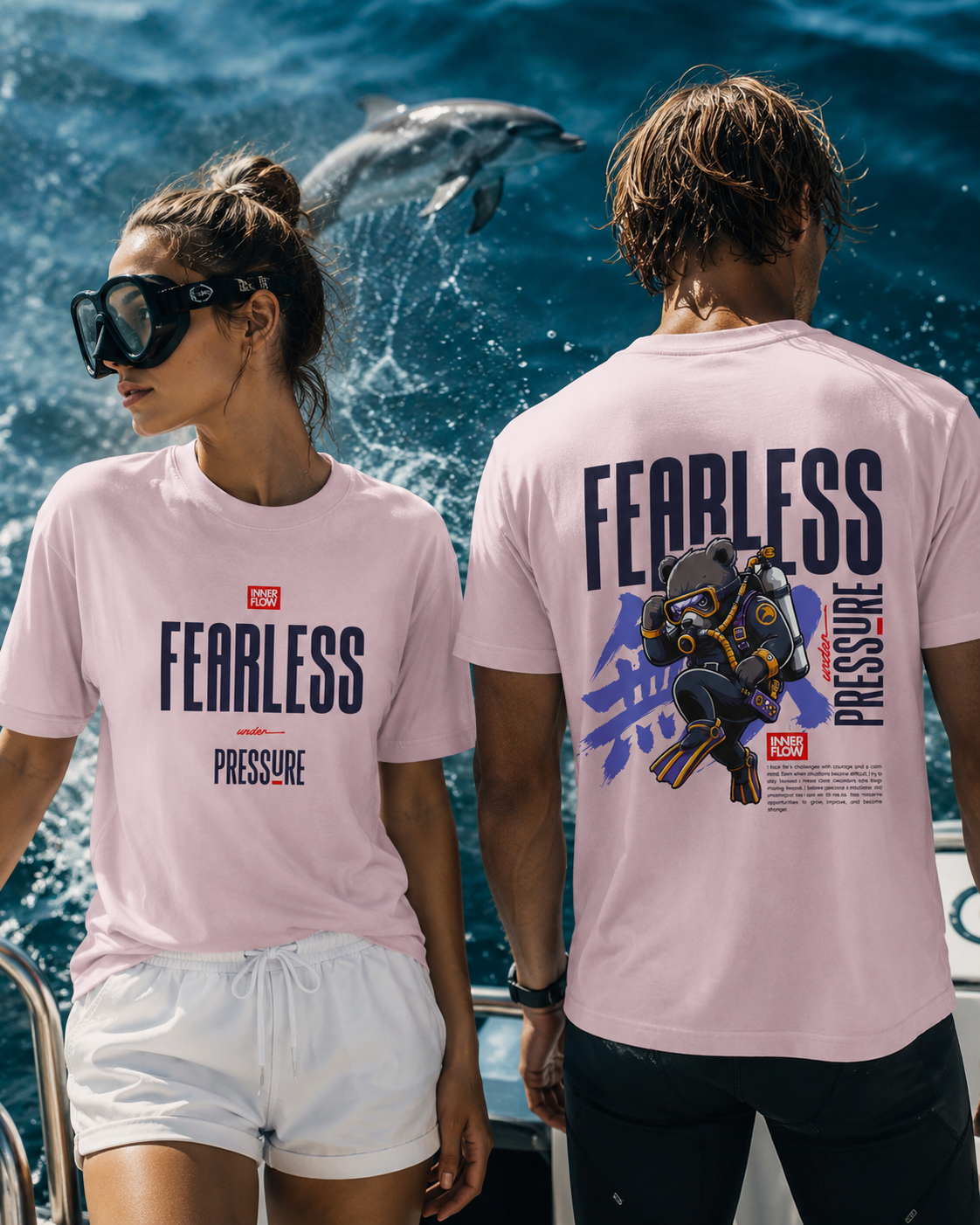 Fearless Pressure scuba diver graphic T-Shirt | Japanese kanji streetwear