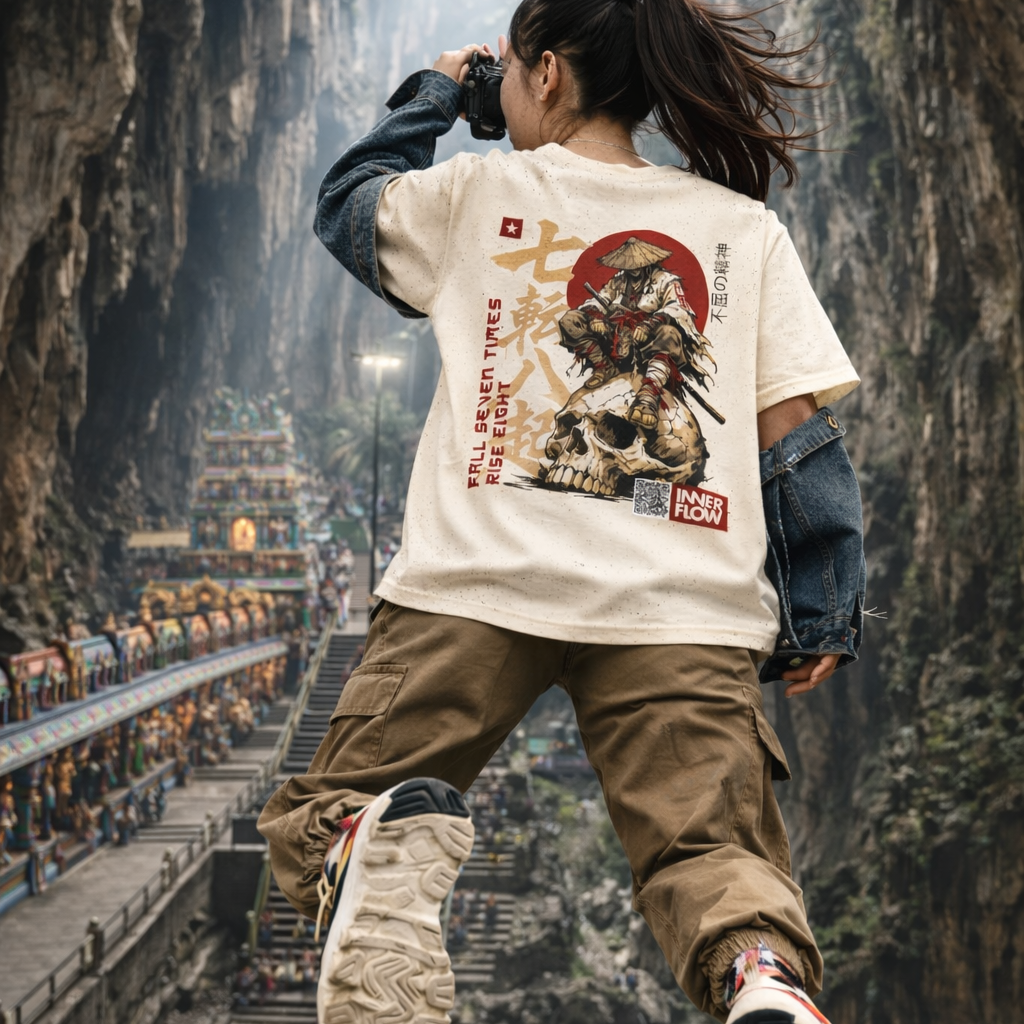 Samurai Skull Rider T-Shirt | Japanese Warrior Graphic Tee | Light Colour
