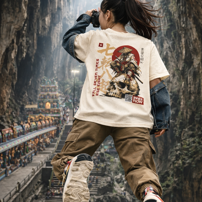 Samurai Skull Rider T-Shirt | Japanese Warrior Graphic Tee | Light Colour