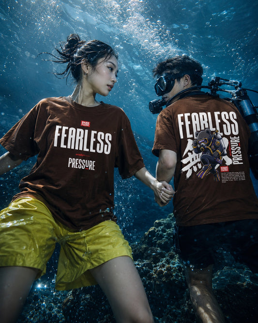 Fearless Pressure scuba diver graphic T-Shirt | Japanese kanji streetwear (Dark Colour)