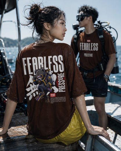 Fearless Pressure scuba diver graphic T-Shirt | Japanese kanji streetwear (Dark Colour)