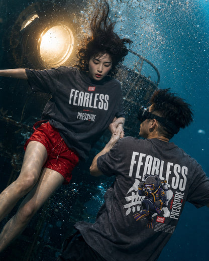 Fearless Pressure scuba diver graphic T-Shirt | Japanese kanji streetwear (Dark Colour)