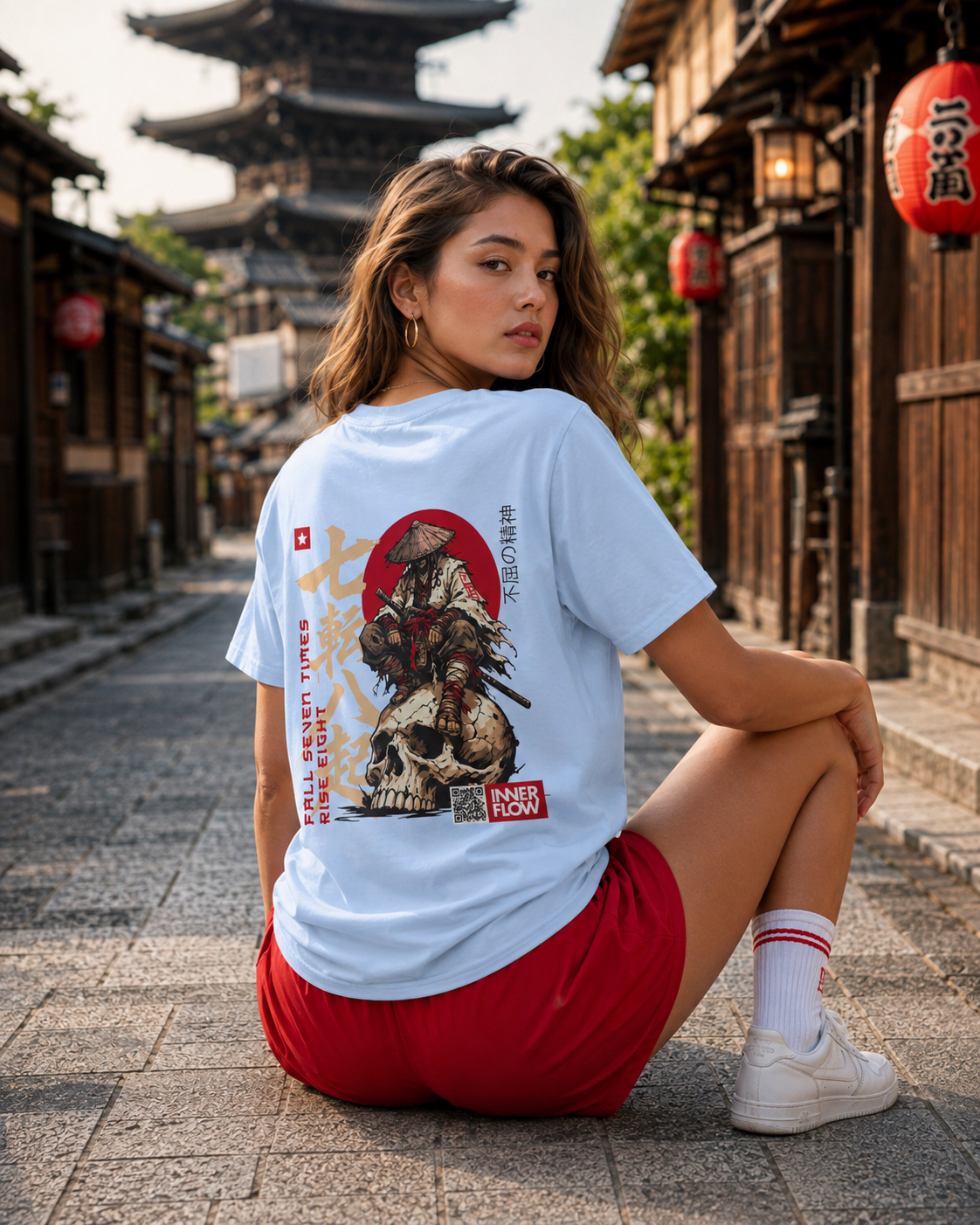 Samurai Skull Rider T-Shirt | Japanese Warrior Graphic Tee | Light Colour