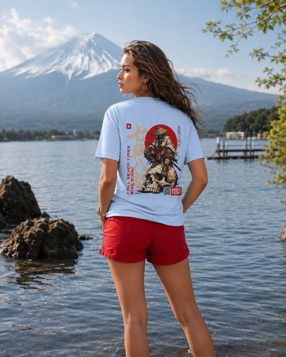 Samurai Skull Rider T-Shirt | Japanese Warrior Graphic Tee | Light Colour