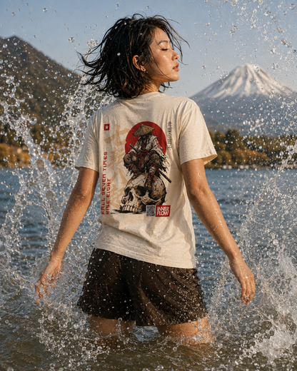 Samurai Skull Rider T-Shirt | Japanese Warrior Graphic Tee | Light Colour