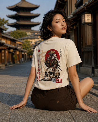 Samurai Skull Rider T-Shirt | Japanese Warrior Graphic Tee | Light Colour