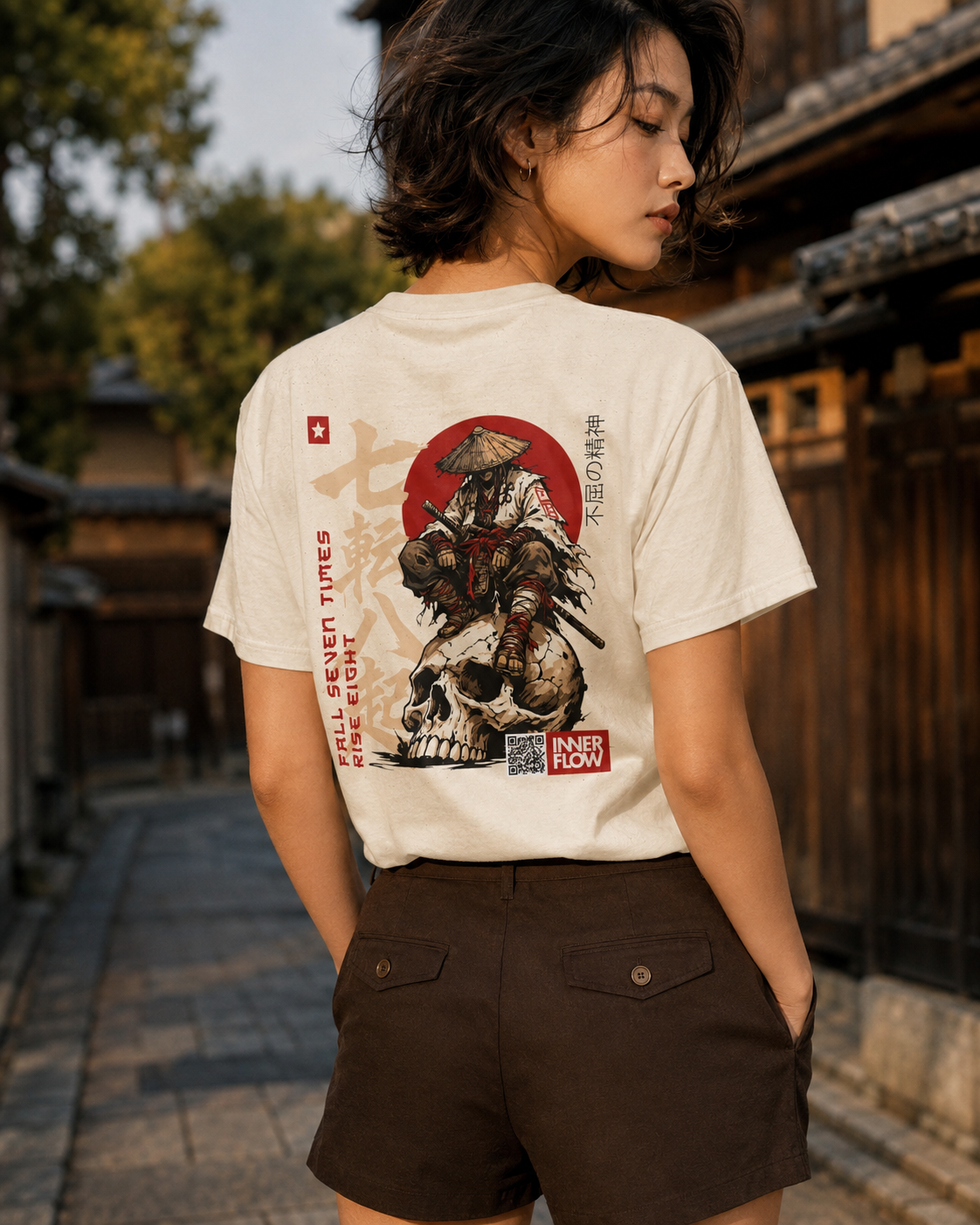 Samurai Skull Rider T-Shirt | Japanese Warrior Graphic Tee | Light Colour