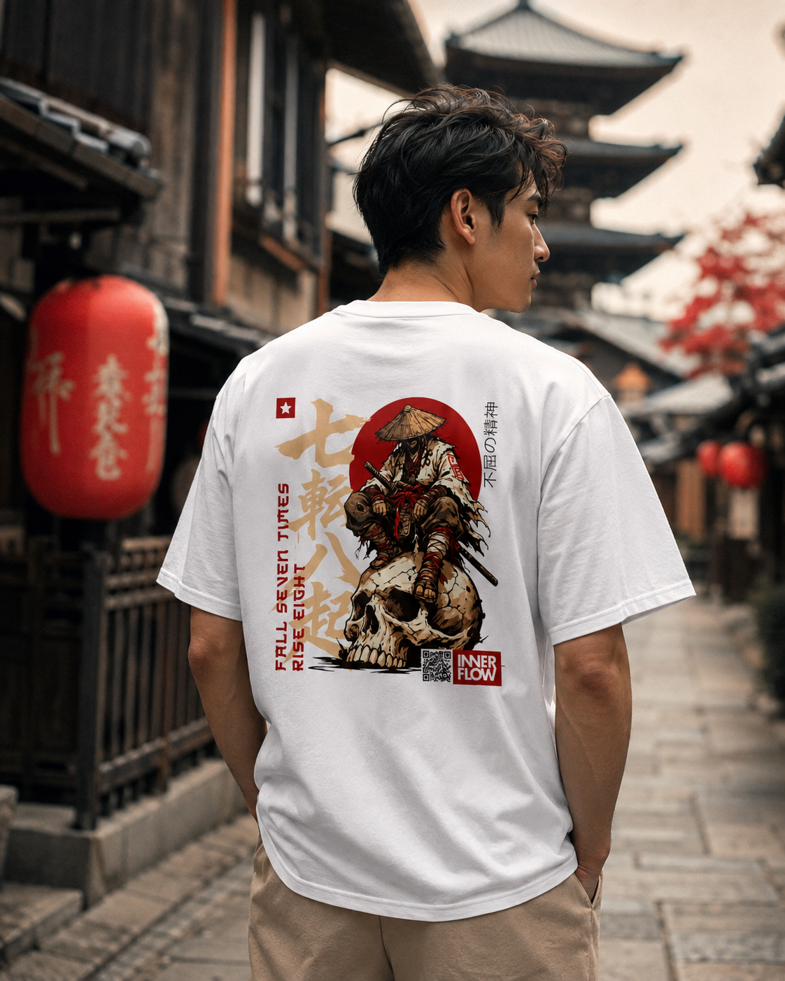 Samurai Skull Rider T-Shirt | Japanese Warrior Graphic Tee | Light Colour