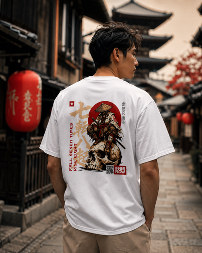 Samurai Skull Rider T-Shirt | Japanese Warrior Graphic Tee | Light Colour