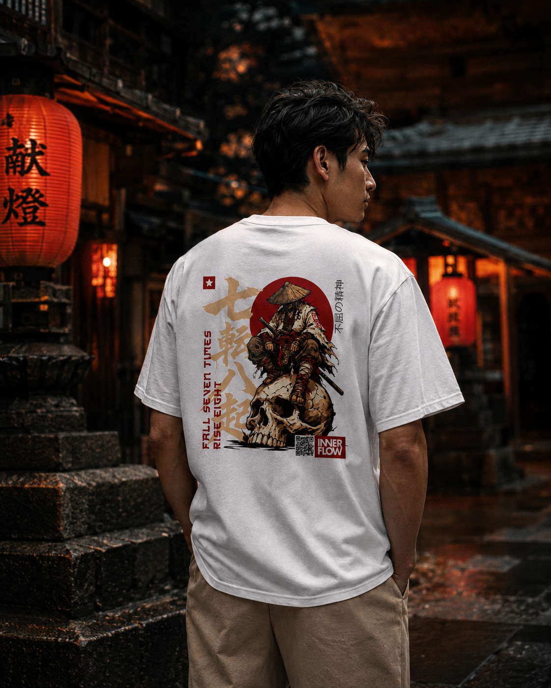 Samurai Skull Rider T-Shirt | Japanese Warrior Graphic Tee | Light Colour