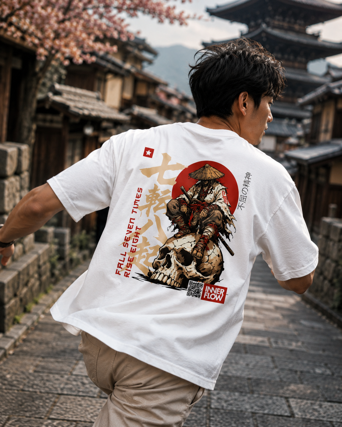 Samurai Skull Rider T-Shirt | Japanese Warrior Graphic Tee | Light Colour