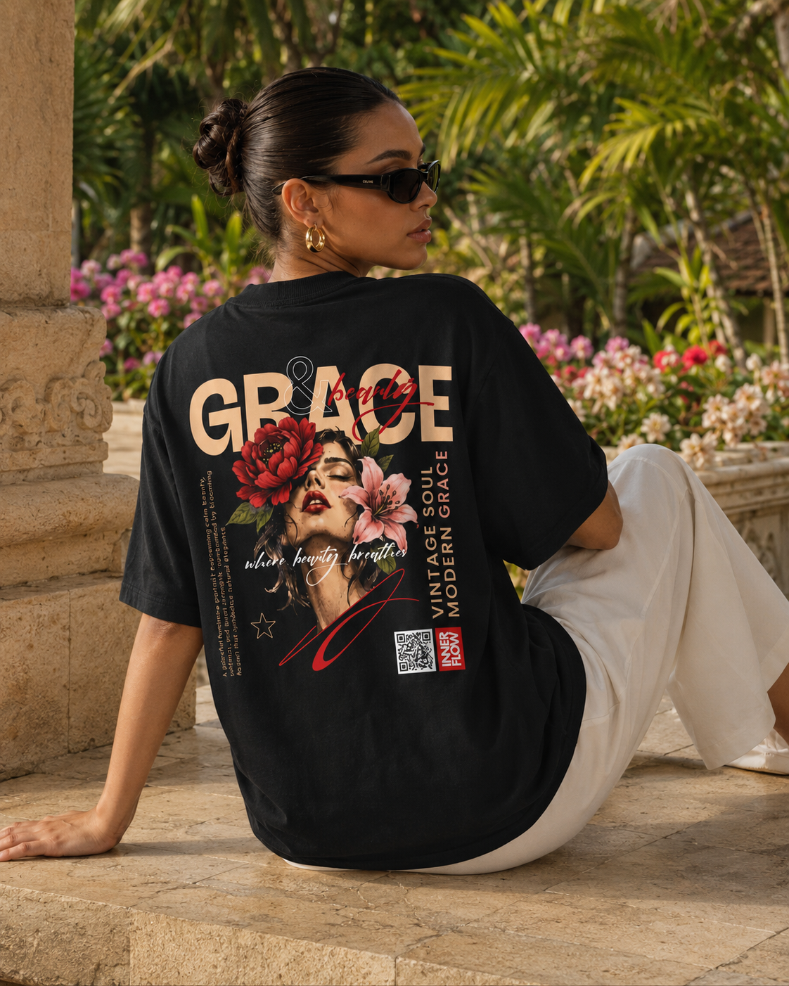 Grace floral portrait Tee | Vintage modern grace graphic tshirt women
