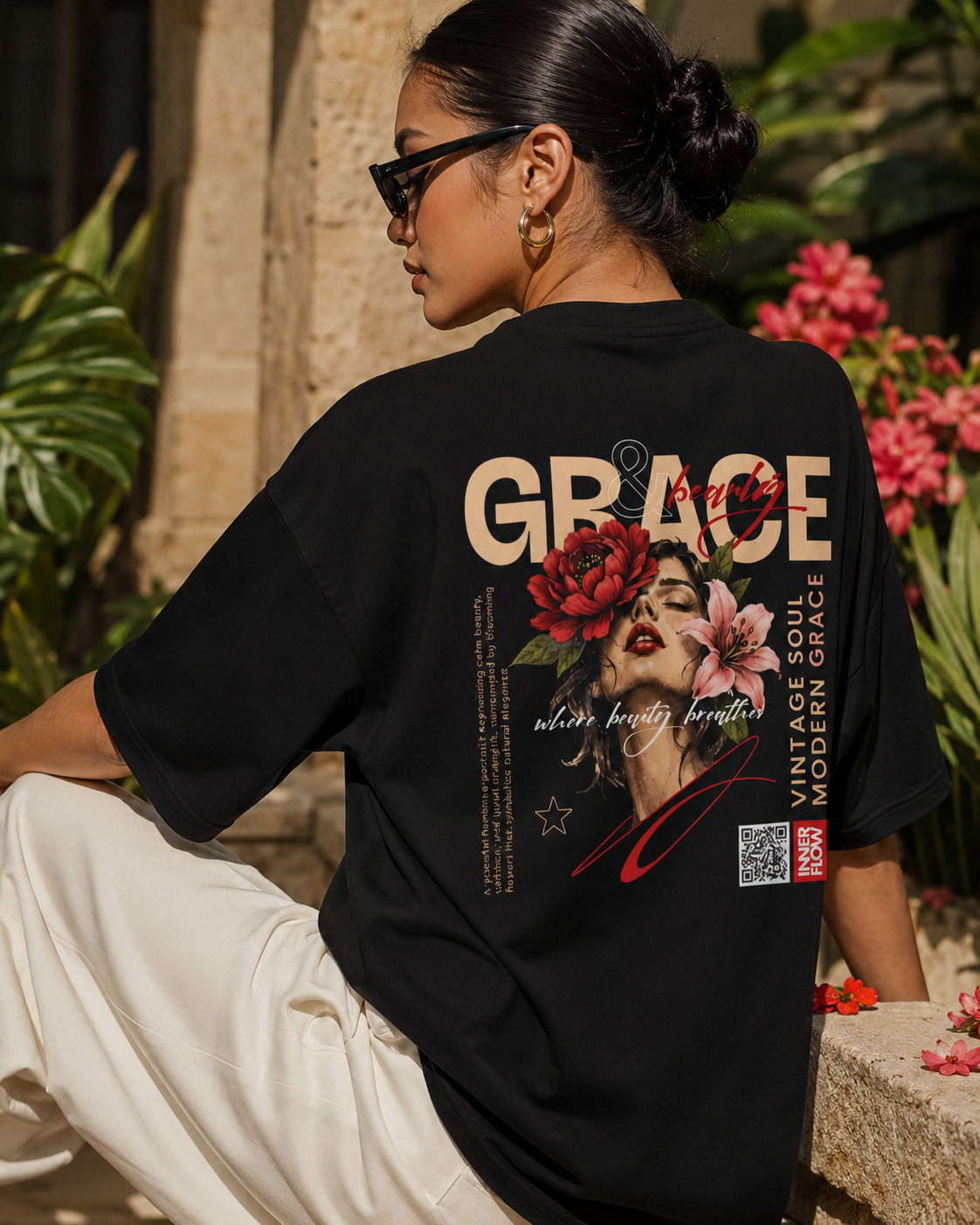 Grace floral portrait Tee | Vintage modern grace graphic tshirt women