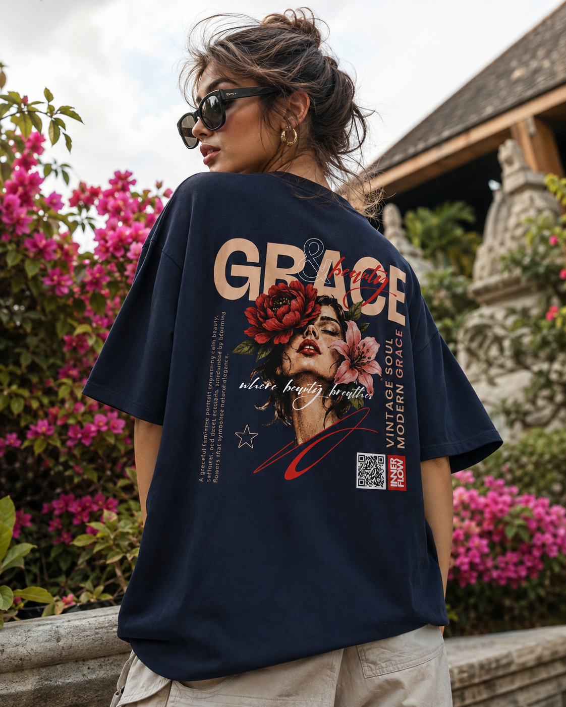 Grace floral portrait Tee | Vintage modern grace graphic tshirt women