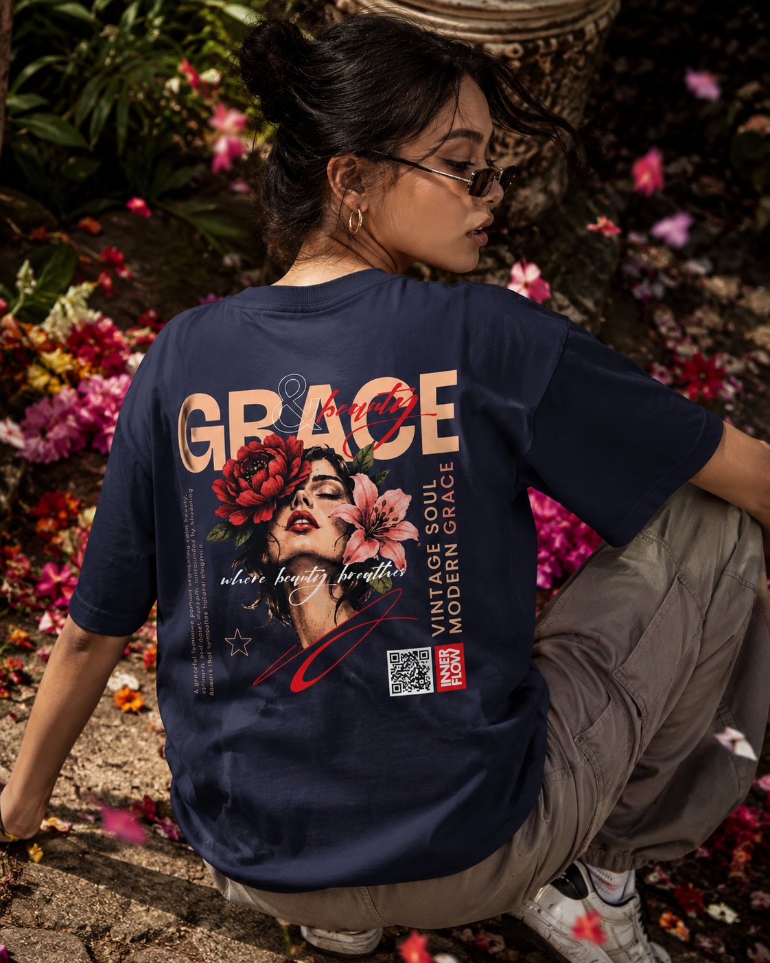 Grace floral portrait Tee | Vintage modern grace graphic tshirt women