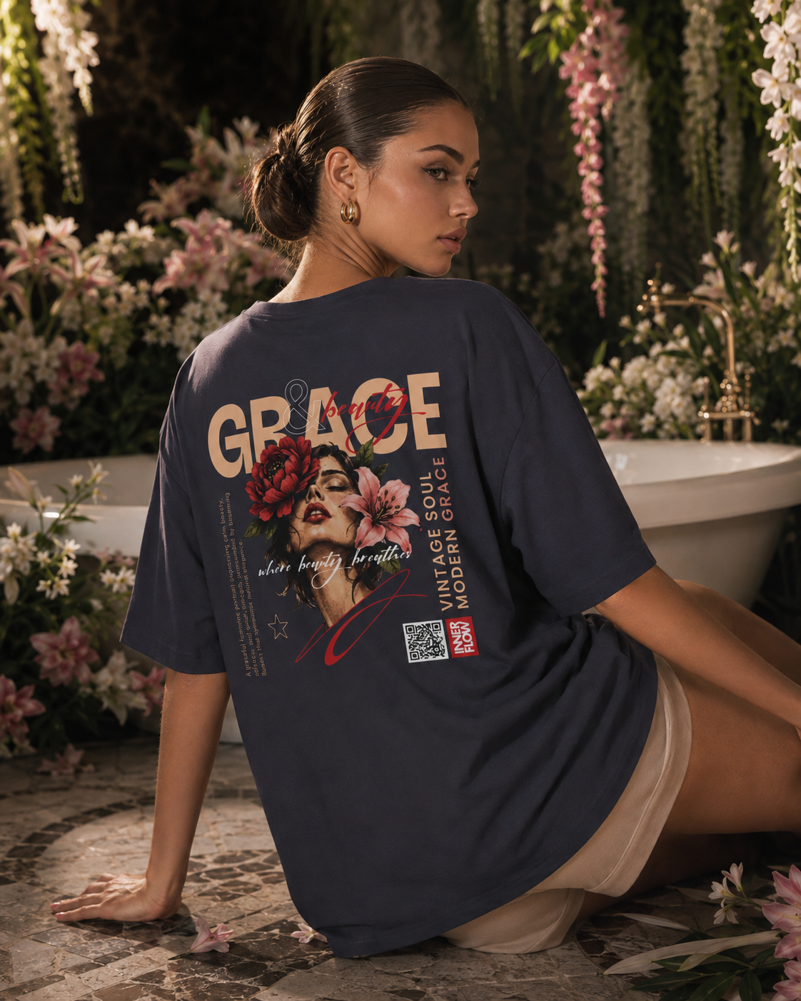 Grace floral portrait Tee | Vintage modern grace graphic tshirt women