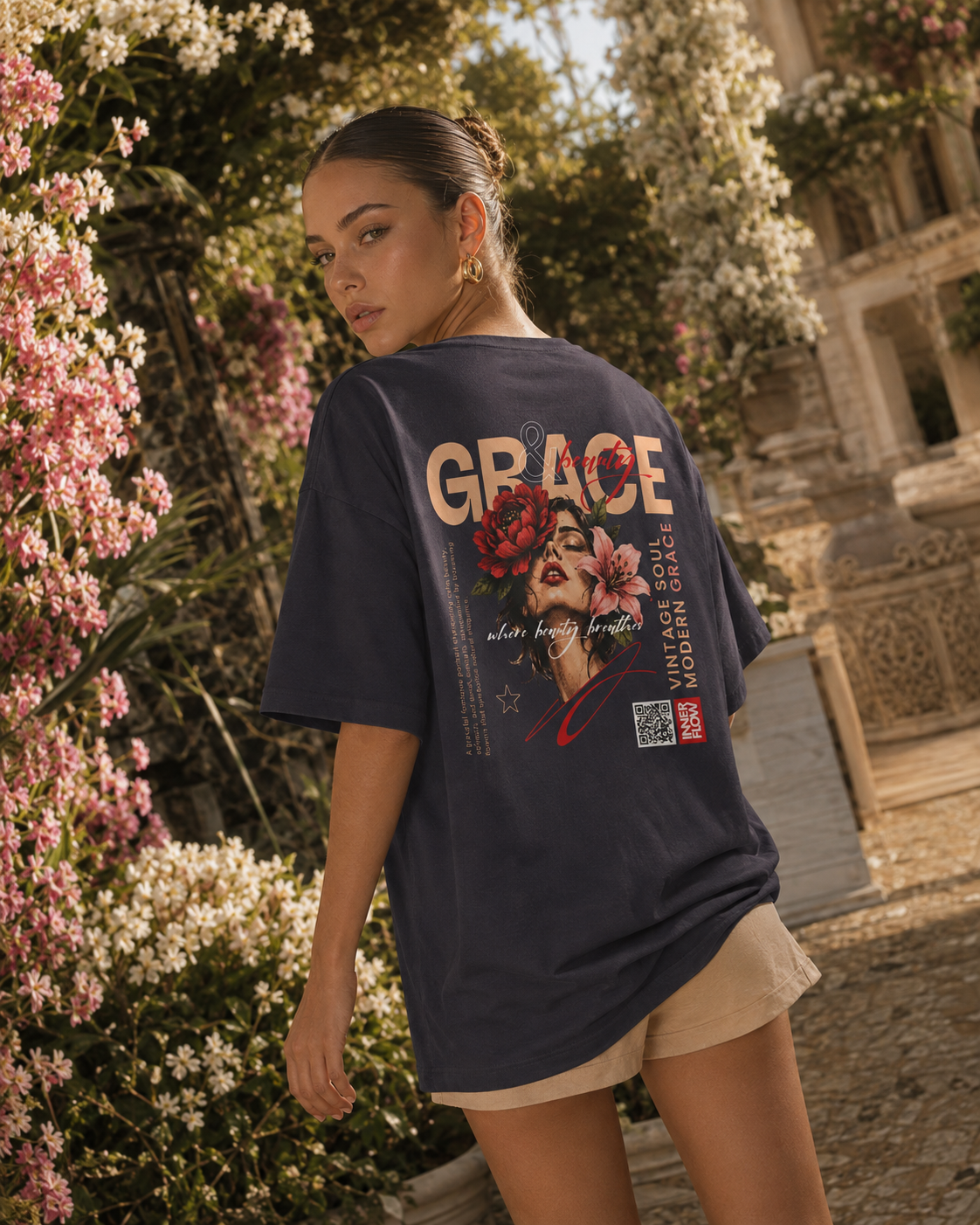 Grace floral portrait Tee | Vintage modern grace graphic tshirt women