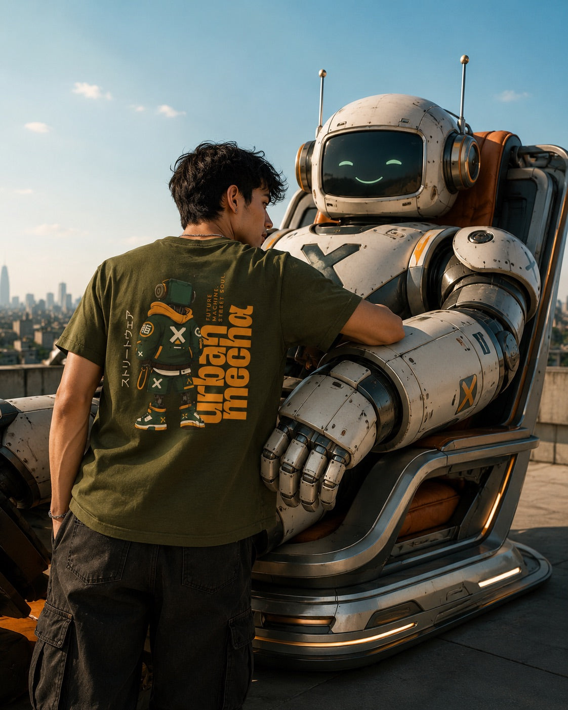 Urban Mecha robot graphic tee | Mech character streetwear | Dark