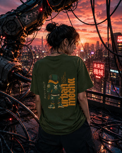 Urban Mecha robot graphic tee | Mech character streetwear | Dark