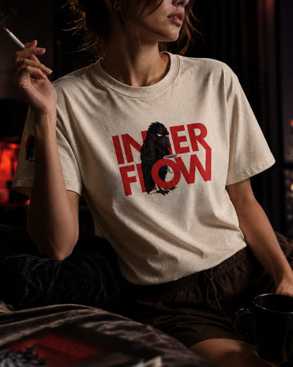 Hello Darkness Crow T-Shirt | Inner Flow Graphic Tee, Gothic Coffee Design