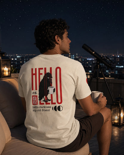 Hello Darkness Crow T-Shirt | Inner Flow Graphic Tee, Gothic Coffee Design