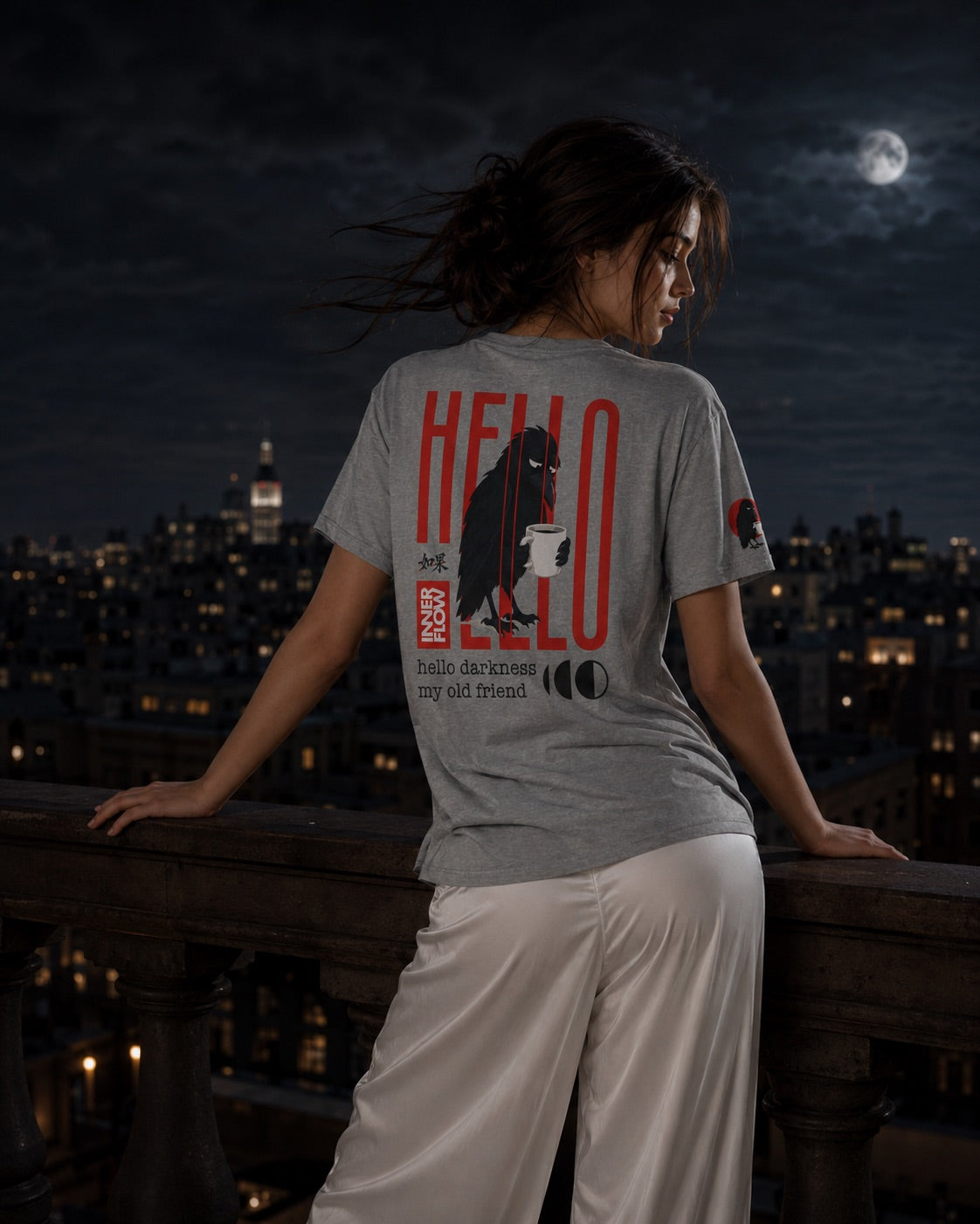 Hello Darkness Crow T-Shirt | Inner Flow Graphic Tee, Gothic Coffee Design