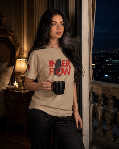 Hello Darkness Crow T-Shirt | Inner Flow Graphic Tee, Gothic Coffee Design