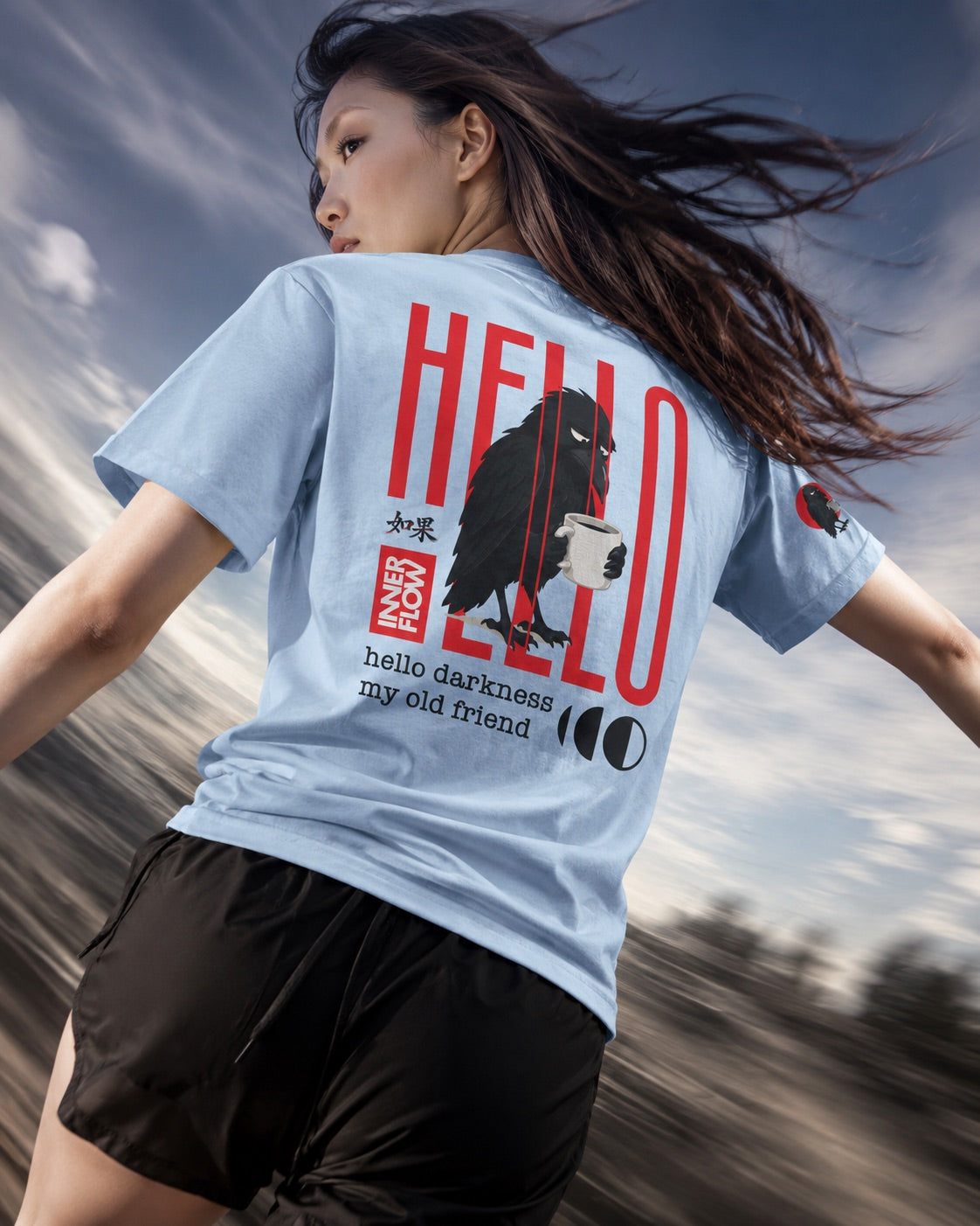 Hello Darkness Crow T-Shirt | Inner Flow Graphic Tee, Gothic Coffee Design