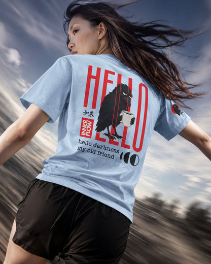 Hello Darkness Crow T-Shirt | Inner Flow Graphic Tee, Gothic Coffee Design