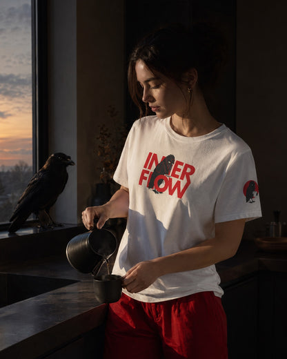 Hello Darkness Crow T-Shirt | Inner Flow Graphic Tee, Gothic Coffee Design