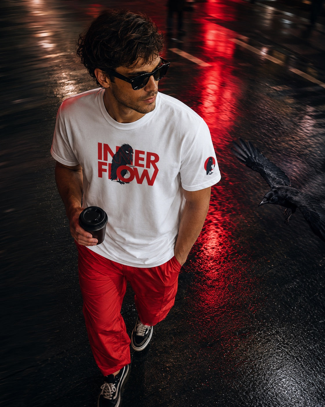 Hello Darkness Crow T-Shirt | Inner Flow Graphic Tee, Gothic Coffee Design