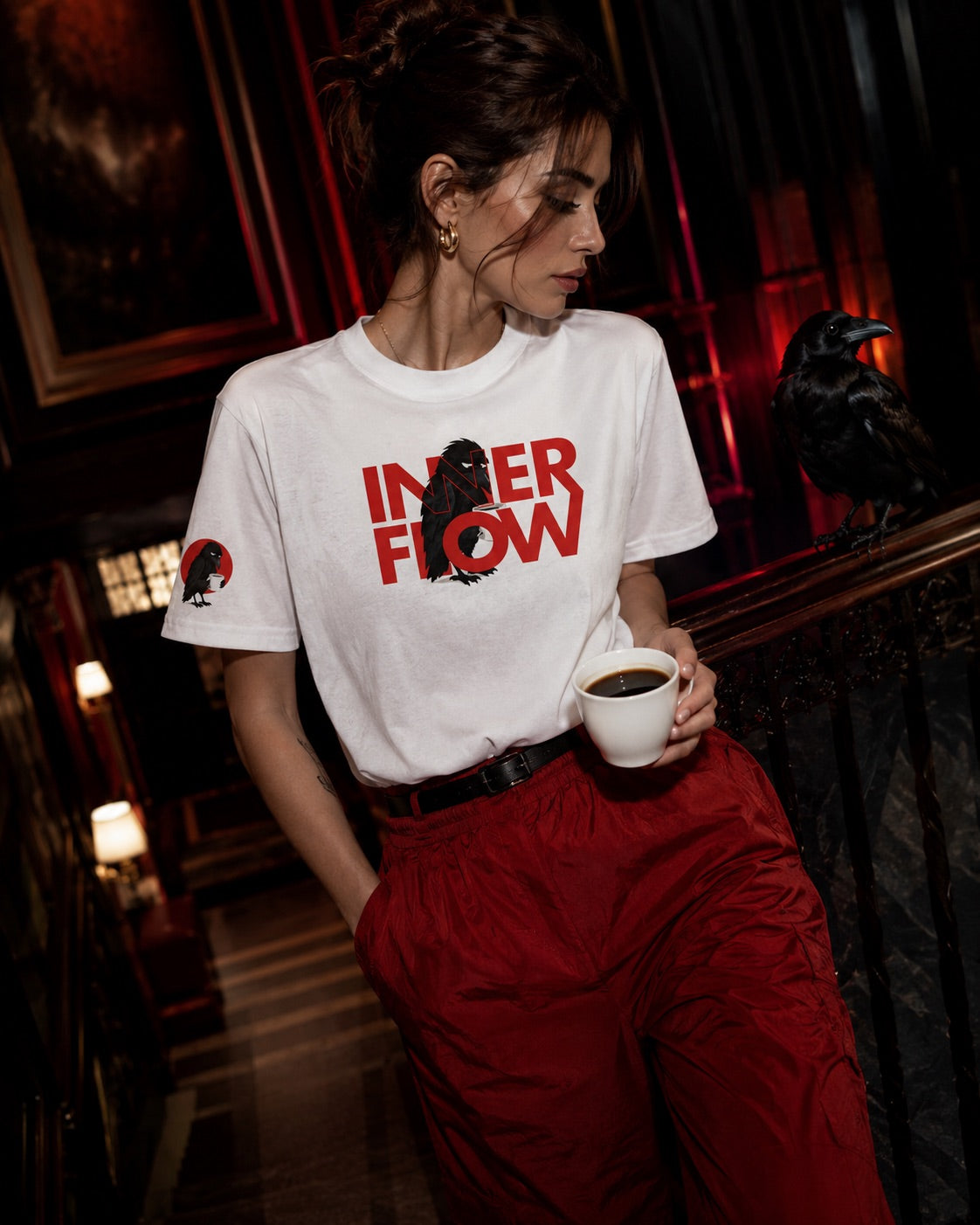 Hello Darkness Crow T-Shirt | Inner Flow Graphic Tee, Gothic Coffee Design