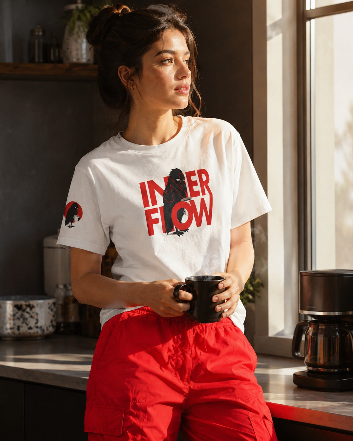 Hello Darkness Crow T-Shirt | Inner Flow Graphic Tee, Gothic Coffee Design