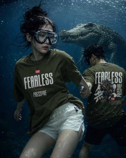 Fearless Pressure scuba diver graphic T-Shirt | Japanese kanji streetwear (Dark Colour)