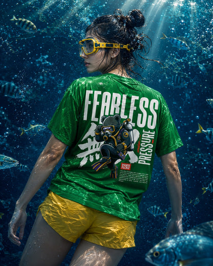 Fearless Pressure scuba diver graphic T-Shirt | Japanese kanji streetwear (Dark Colour)