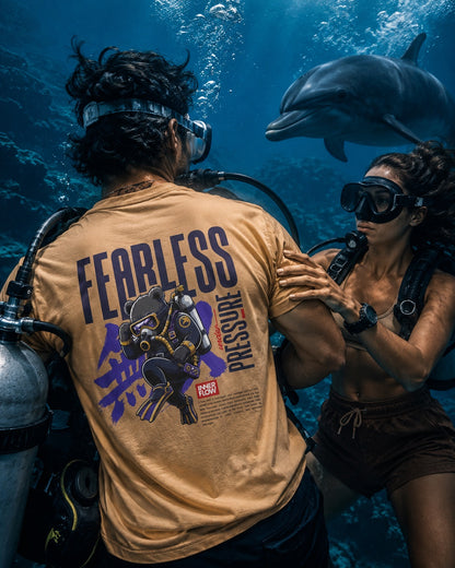 Fearless Pressure scuba diver graphic T-Shirt | Japanese kanji streetwear