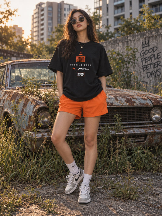 Looking Good graphic T-Shirt | Streetwear slogan tee, black retro script