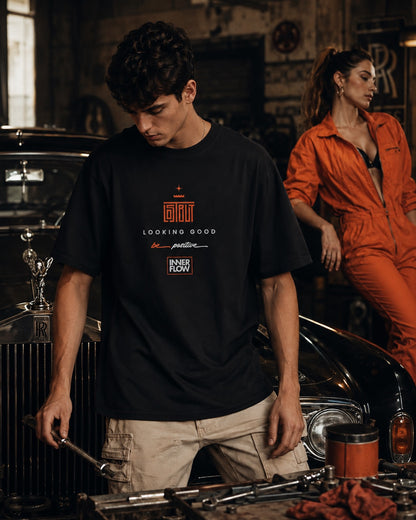 Looking Good graphic T-Shirt | Streetwear slogan tee, black retro script