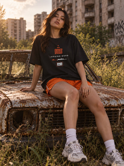 Looking Good graphic T-Shirt | Streetwear slogan tee, black retro script