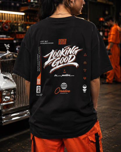 Looking Good graphic T-Shirt | Streetwear slogan tee, black retro script