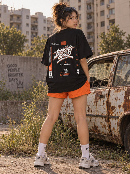 Looking Good graphic T-Shirt | Streetwear slogan tee, black retro script