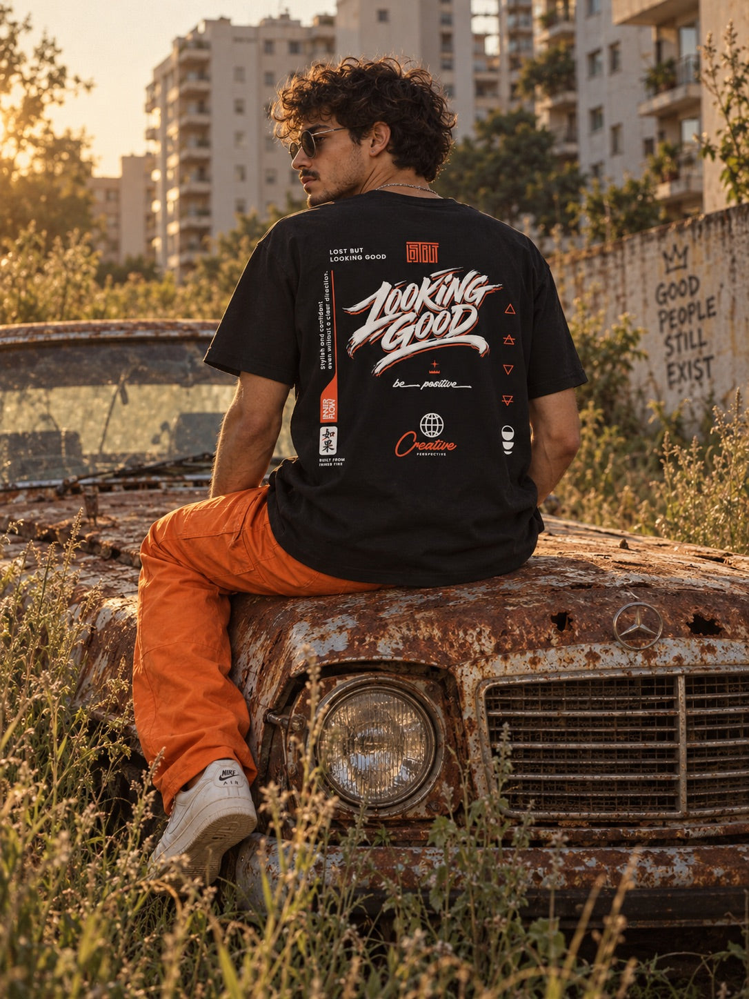 Looking Good graphic T-Shirt | Streetwear slogan tee, black retro script