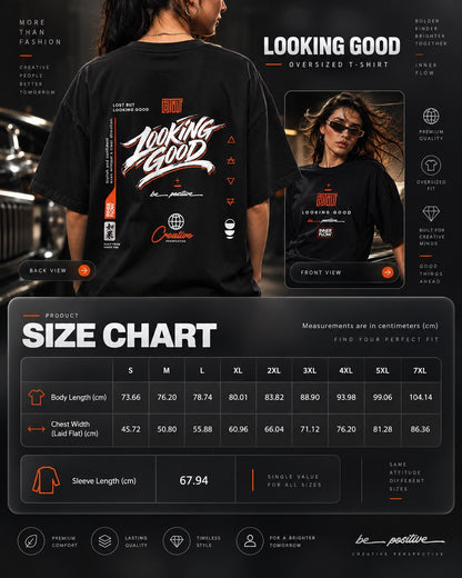 Looking Good graphic T-Shirt | Streetwear slogan tee, black retro script