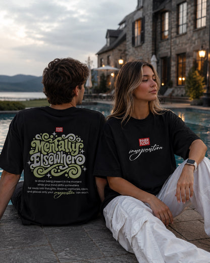 Mentally Elsewhere graphic tee | Short Sleeve T-Shirt, Retro Script Design