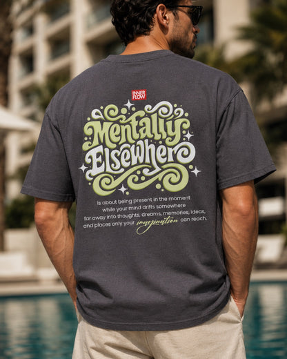 Mentally Elsewhere graphic tee | Short Sleeve T-Shirt, Retro Script Design