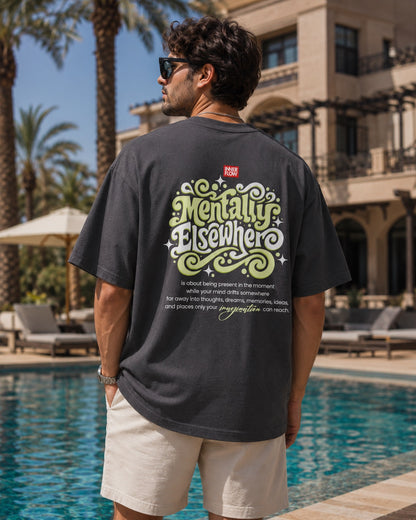 Mentally Elsewhere graphic tee | Short Sleeve T-Shirt, Retro Script Design