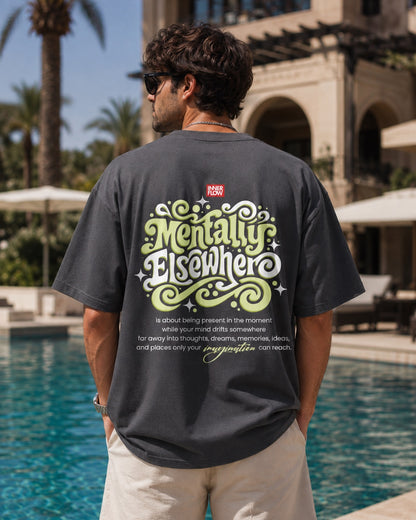 Mentally Elsewhere graphic tee | Short Sleeve T-Shirt, Retro Script Design