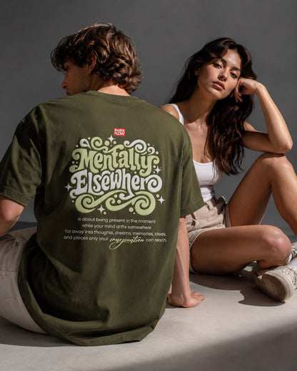 Mentally Elsewhere graphic tee | Short Sleeve T-Shirt, Retro Script Design