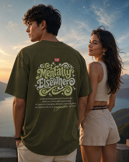 Mentally Elsewhere graphic tee | Short Sleeve T-Shirt, Retro Script Design