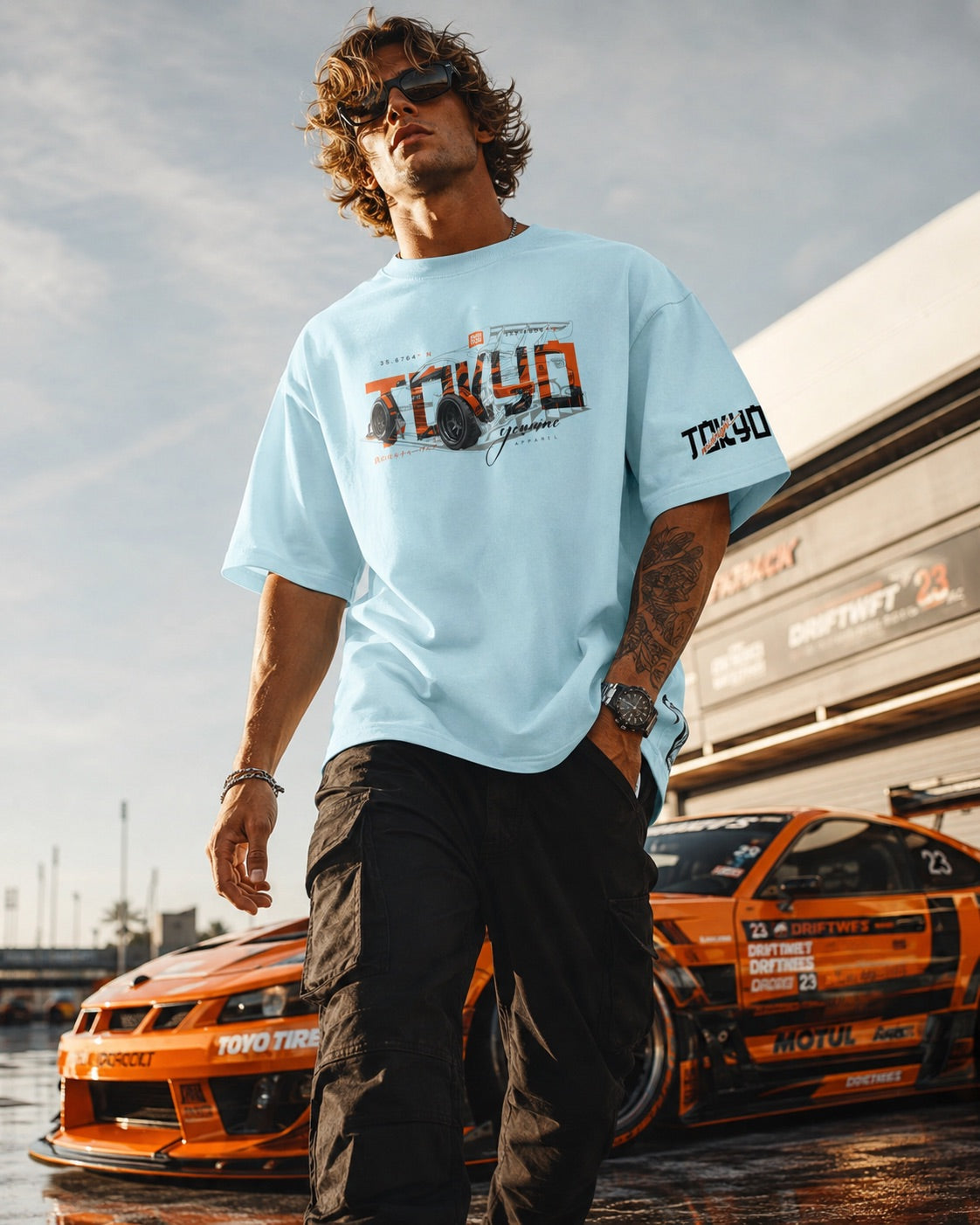 Tokyo Racing Car Tee - Powder Blue